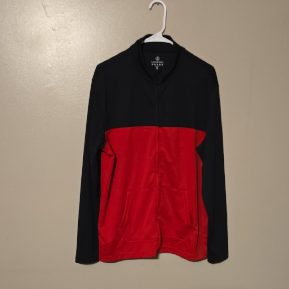Lands End Fleece Pullover Quarter Zip Red Black‎ Mens Size Large
